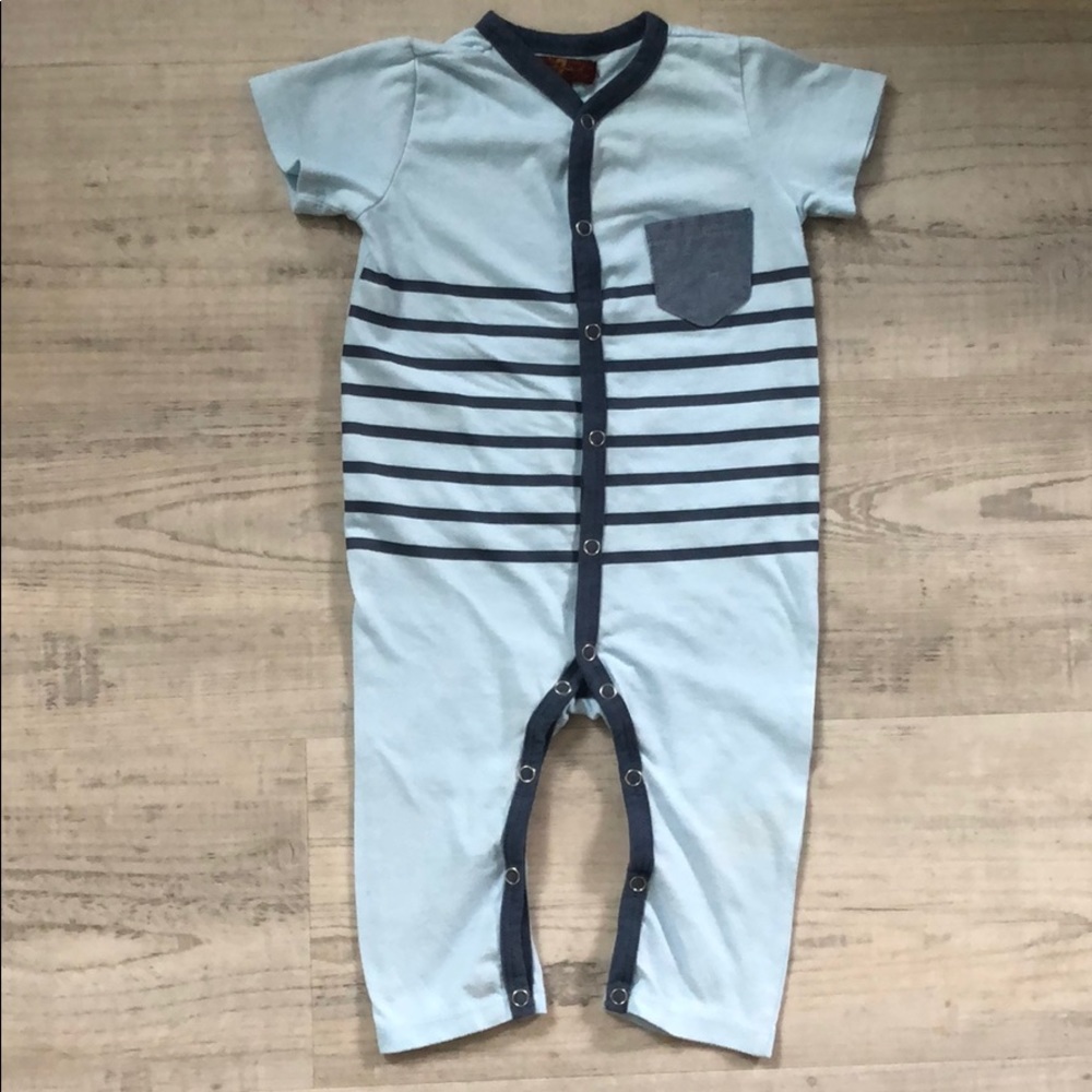7 for all mankind romper. Light blue. Size 6/9m